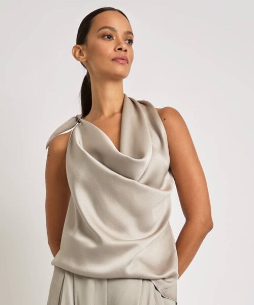 Osmium Blouse and Oxford Trousers-Silver-Front